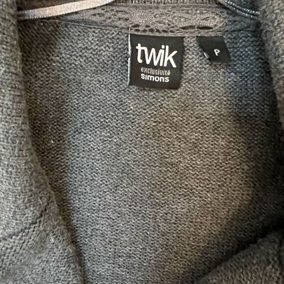 TWIK Grey Heavy Knit Button Up Bow Collar Shirt Blazer S - Picture 9 of 9